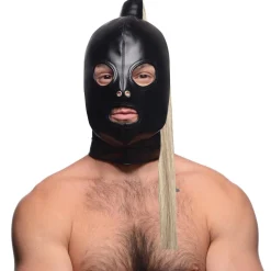 Cagoule Bondage queue de cheval blonde - Noir