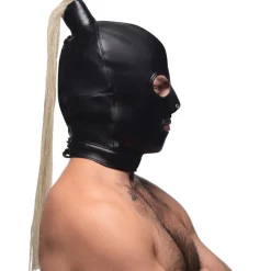 Cagoule Bondage queue de cheval blonde - Noir