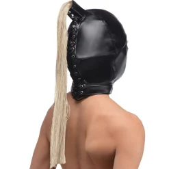 Cagoule Bondage queue de cheval blonde - Noir