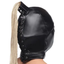 Cagoule Bondage queue de cheval blonde - Noir