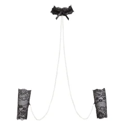 Christine - Attaches de bondage en dentelle et perles Mea - Noir