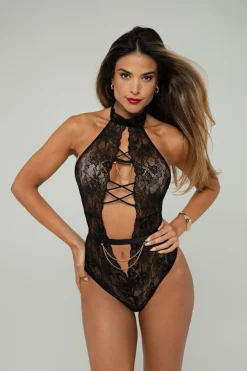 Christine - Body Blace Exclusif à Entrejambe Ouvert - Noir