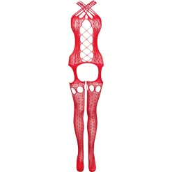 Christine - Bodystocking Érotique avec Porte-Jarretelles - Rouge