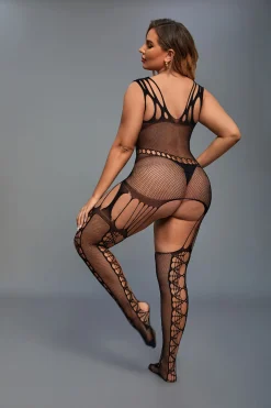 Christine -Catsuit avec design porte-jarretelles noir - Curvy