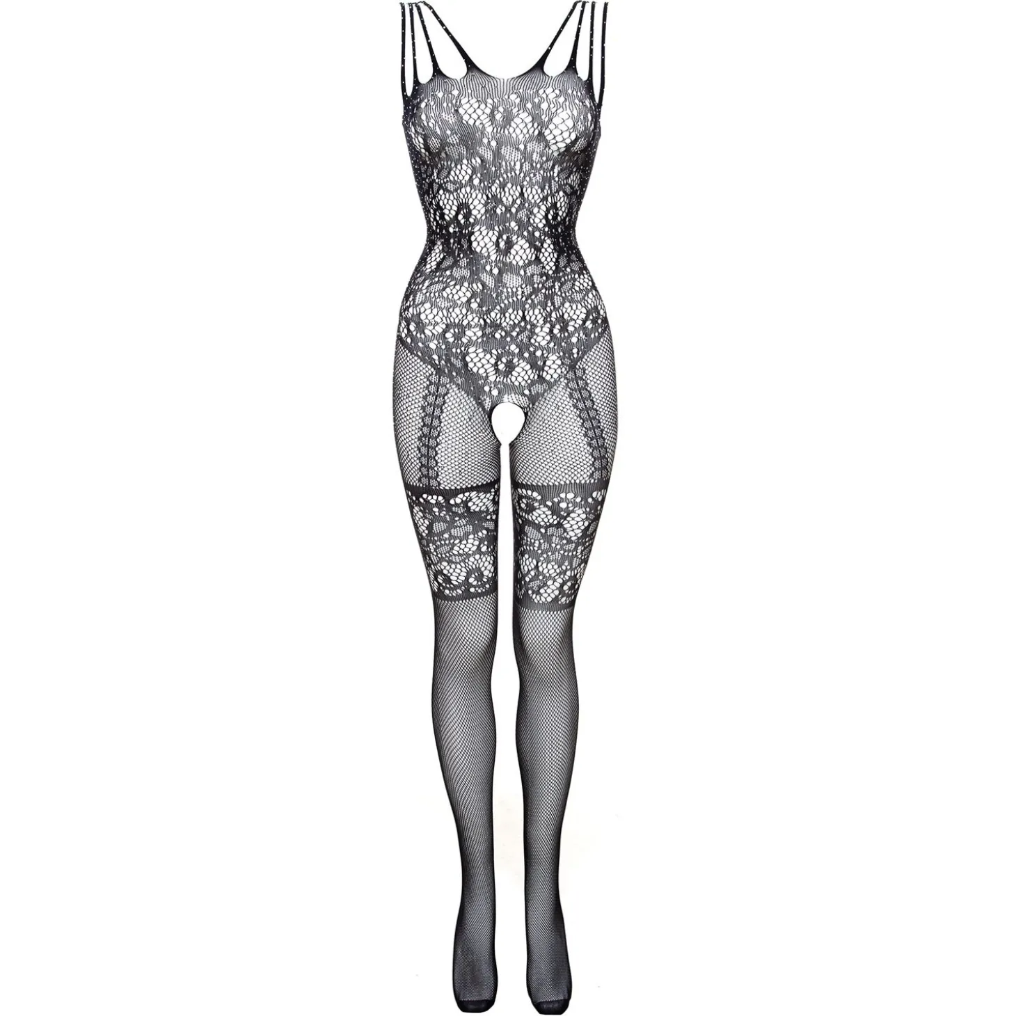 Christine - Crotchless Glamour Bodystocking - Noir