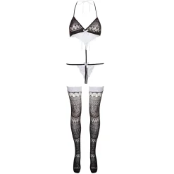 Christine - Ensemble de body ouvert à l'entrejambe - Noir