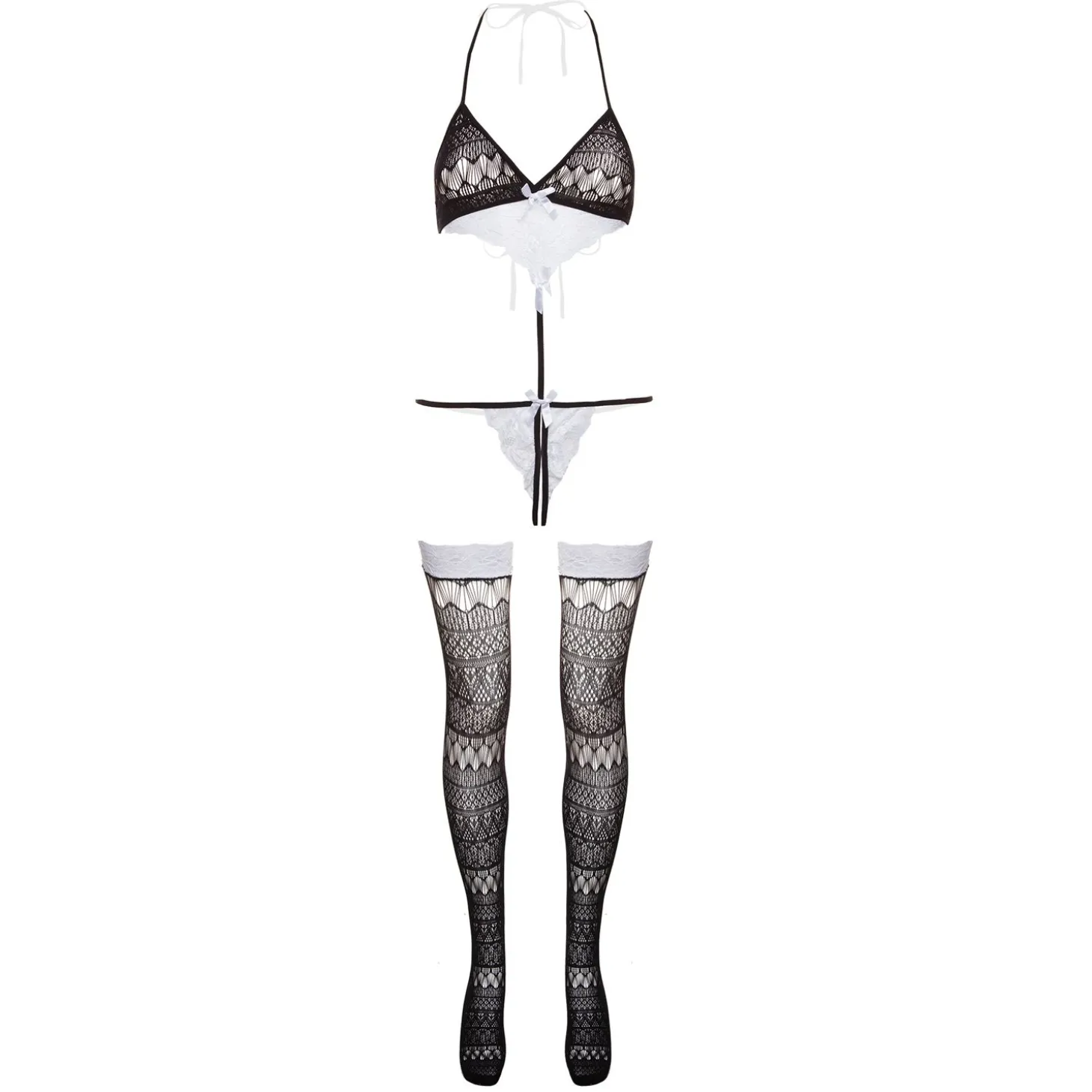 Christine - Ensemble de body ouvert à l'entrejambe - Noir