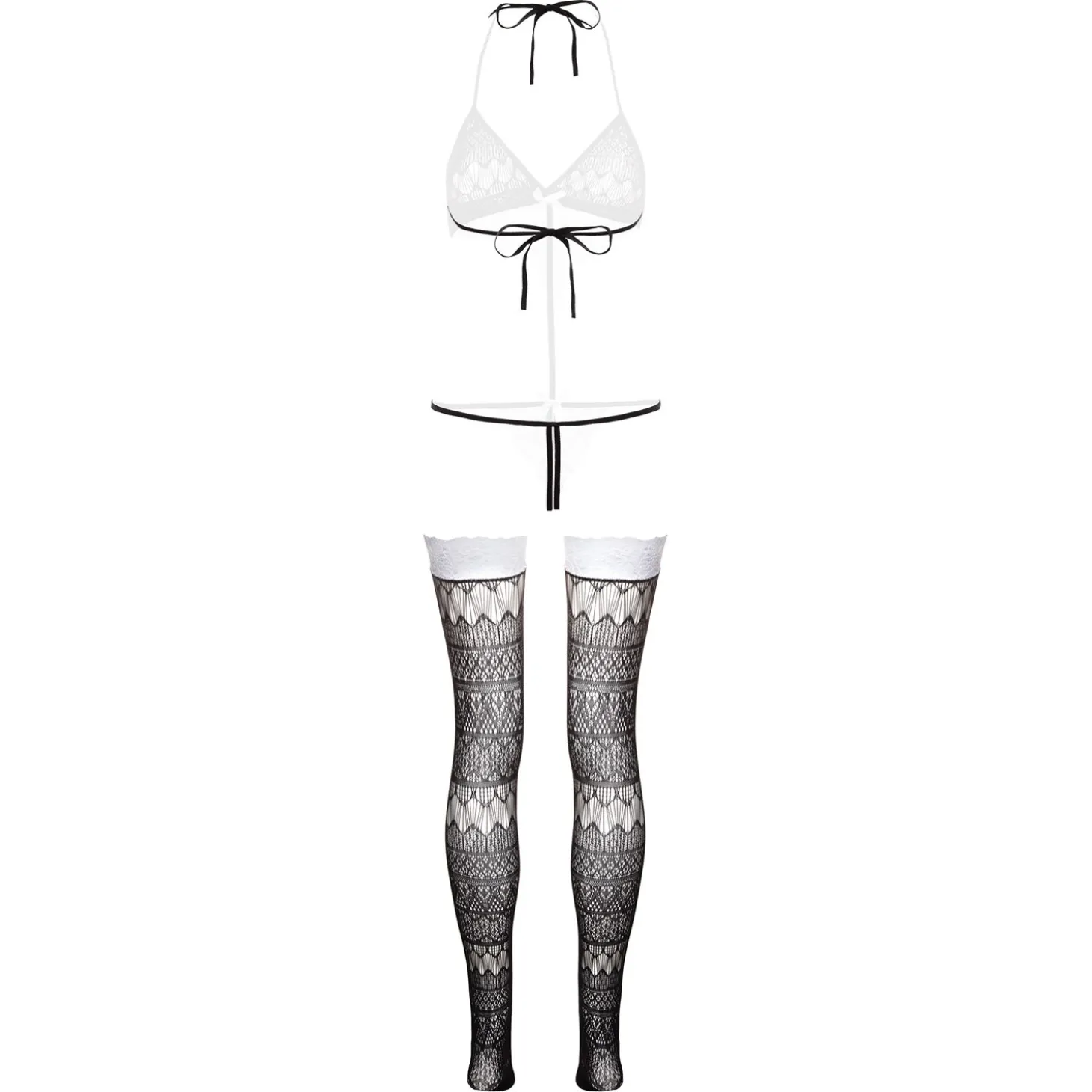 Christine - Ensemble de body ouvert à l'entrejambe - Noir