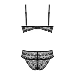 Christine - Ensemble en dentelle avec soutien-gorge Fleur - Noir