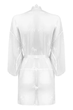 Christine - Ensemble kimono en dentelle fleur - Blanc