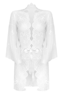Christine - Ensemble kimono en dentelle fleur - Blanc