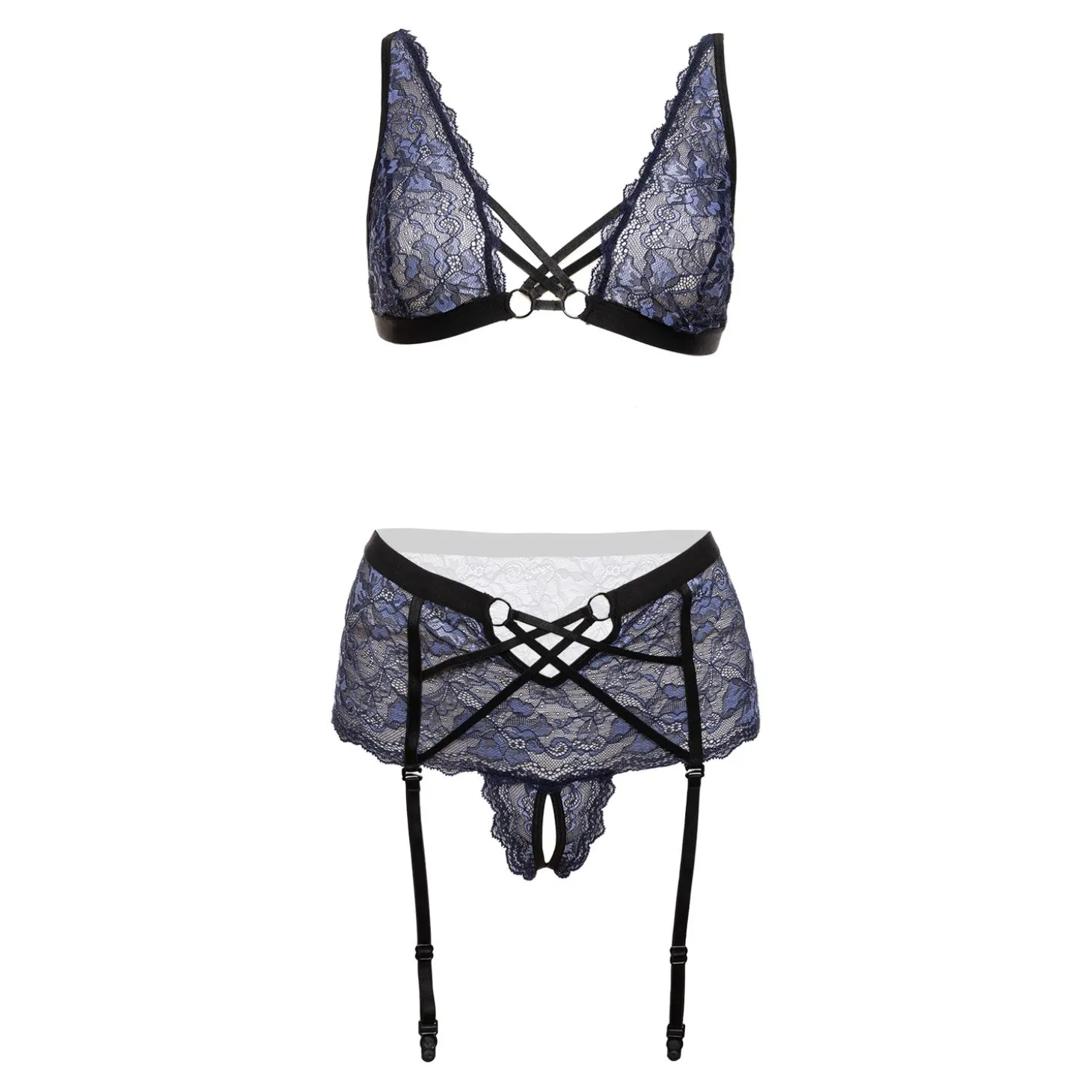 Christine - Ensemble soutien-gorge à entrejambe ouvert Queenie - Noir/Violet