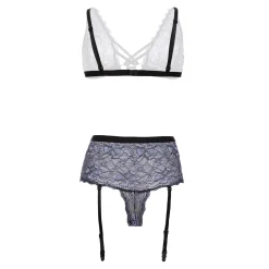 Christine - Ensemble soutien-gorge à entrejambe ouvert Queenie - Noir/Violet