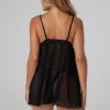 Christine - Nuisette avec string "Fleur de Plaisir" - Noir/Rouge