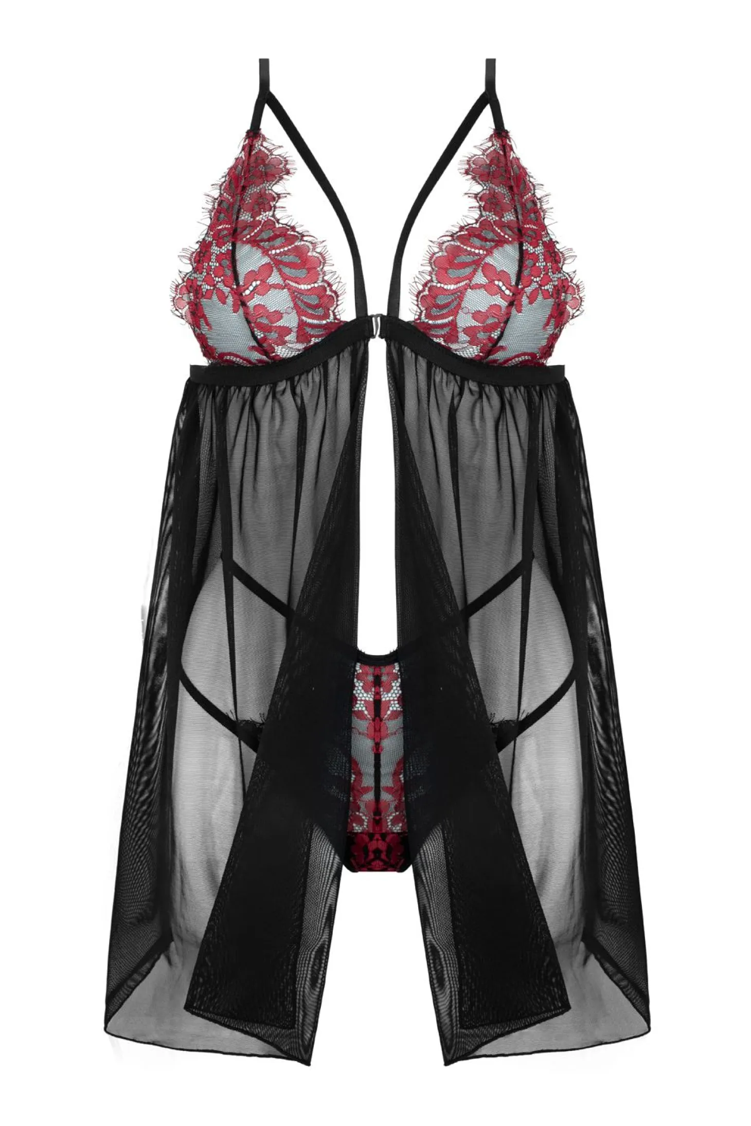 Christine - Nuisette avec string "Fleur de Plaisir" - Noir/Rouge
