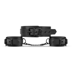 Collier et menottes en similicuir - Noir