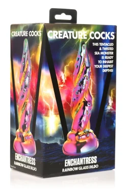 Creature Cocks - Dildo en Verre Envoûtant Arc-en-ciel - Jaune & Rose