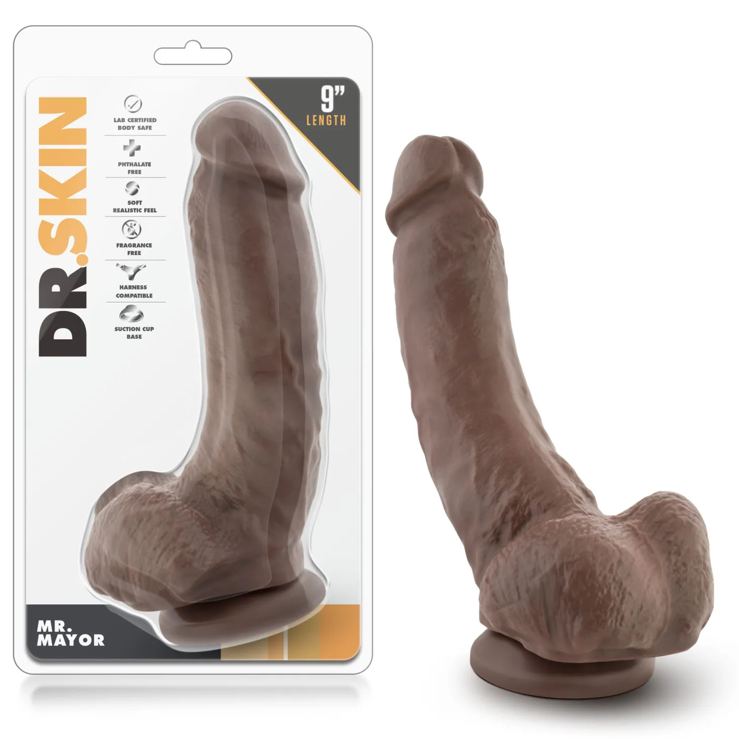 Dr. Skin - Godemiché avec ventouse Mr. Mayor 9" - Chocolat
