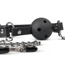 Easytoys Fetish - Bâillon à boule ouvert avec pinces à tétons