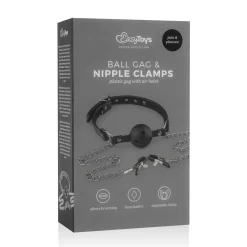Easytoys Fetish - Bâillon à boule ouvert avec pinces à tétons