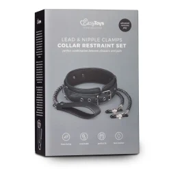 Easytoys Fetish - Collier en cuir avec chaîne de mamelons