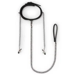 Easytoys Fetish - Collier en cuir avec chaîne de mamelons