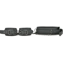 Easytoys Fetish - - Collier en cuir avec menottes - Noir