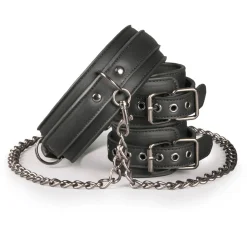Easytoys Fetish - - Collier en cuir avec menottes - Noir