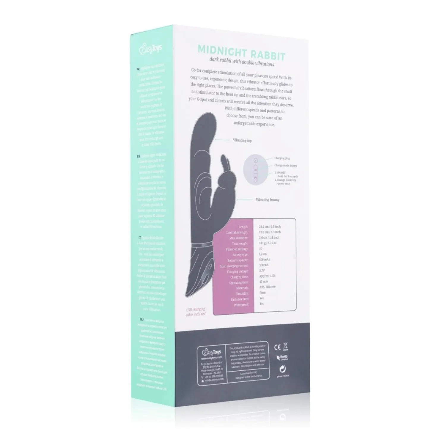 EasyToys - Midnight Rabbit - Vibromasseur point G - Bleu