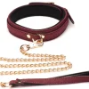 Ensemble BDSM 6 pièces en daim avec menottes, collier et sangle - Bordeaux