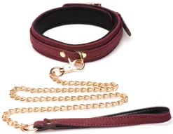 Ensemble BDSM 6 pièces en daim avec menottes, collier et sangle - Bordeaux