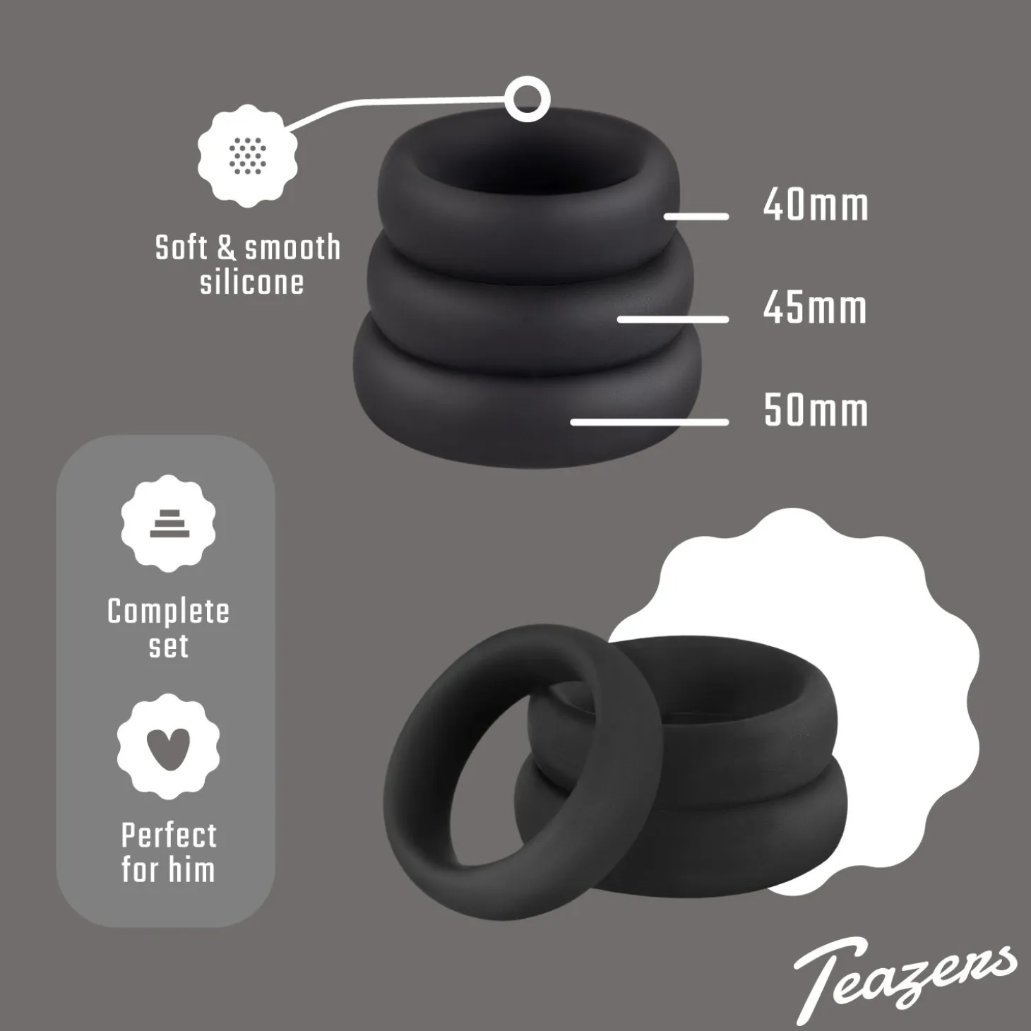 Ensemble d'anneaux péniens en silicone Teazers