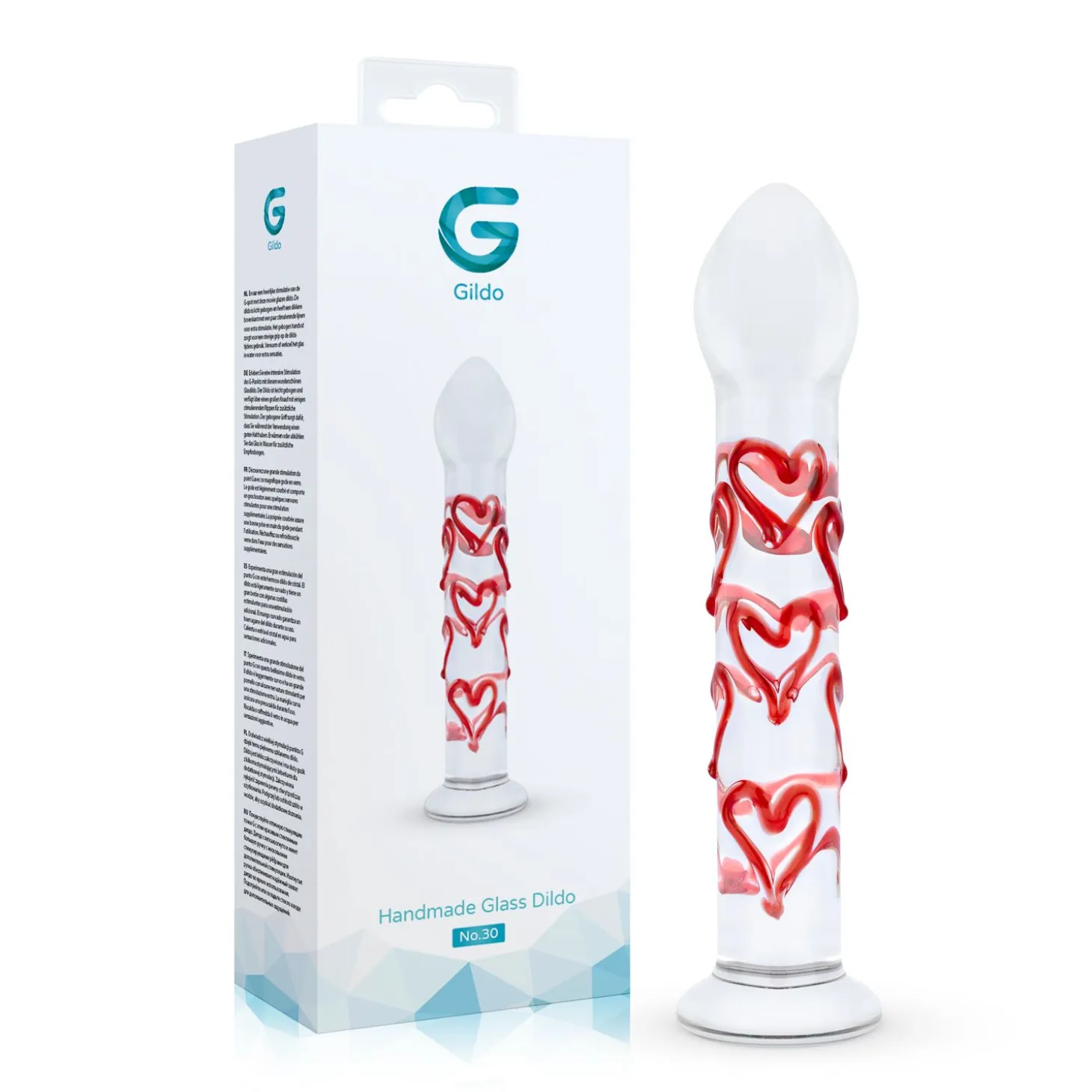 Gildo - Dildo en Verre pour Point G/Prostate avec Cœurs No. 30 - 17 cm