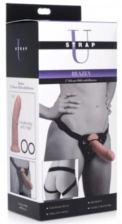 Gode en silicone Brazen avec harnais - 20 cm