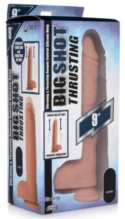 Gode XL vibrant et poussant avec ventouse et boules - Beige