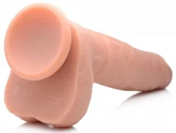 Gode XL vibrant et poussant avec ventouse et boules - Beige