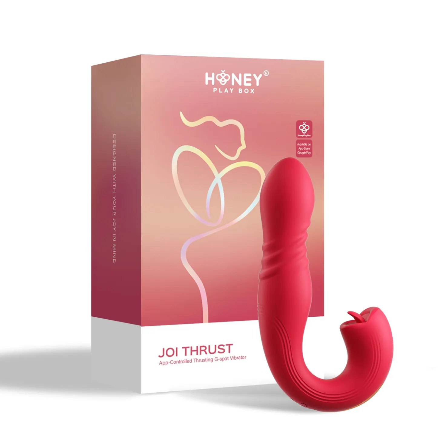 HoneyPlayBox - JOI Thrust 2 Capteur de Pression Contrôlé par App Vibrateur de Point G Poussant et Lécheur de Clitoris avec Langue Rouge
