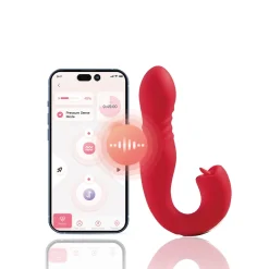 HoneyPlayBox - JOI Thrust 2 Capteur de Pression Contrôlé par App Vibrateur de Point G Poussant et Lécheur de Clitoris avec Langue Rouge