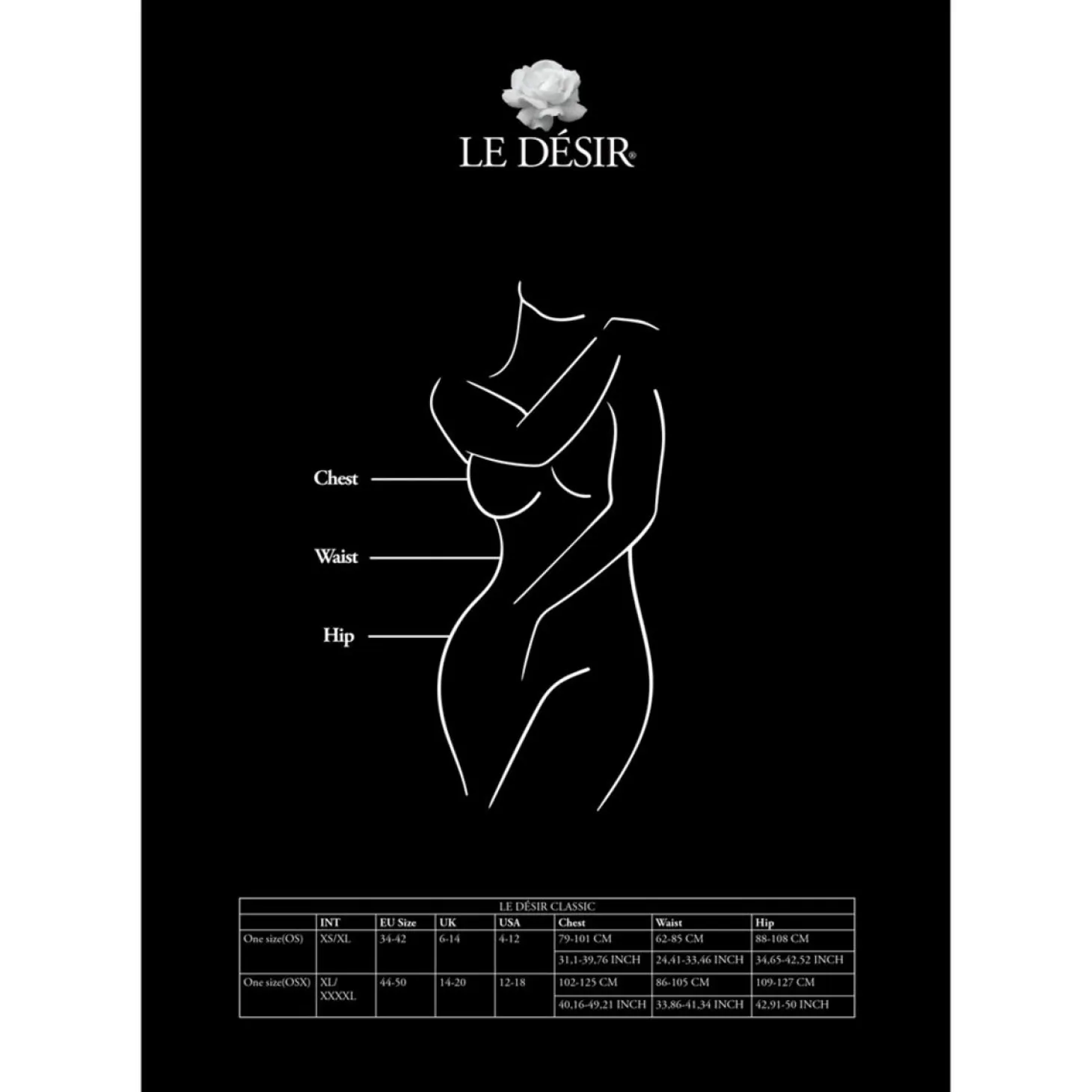 Le Desir - Bodystocking Résille Large avec Jarretelles - Taille Queen - Noi