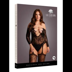 Le Désir - Bodystocking à Bretelles Croisées et Jarretelles Taille Queen - Noir