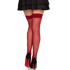 Leg Avenue - Bas avec Roses - Rouge