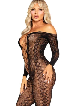 Leg Avenue – Bodystocking Ouverte à Motif Serpent – Noir