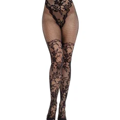 Leg Avenue - Collant Dahlia Dentelle Résille - Noir