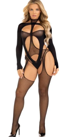 Leg Avenue - Ensemble Body Deux Pièces avec Col Halter - Noir
