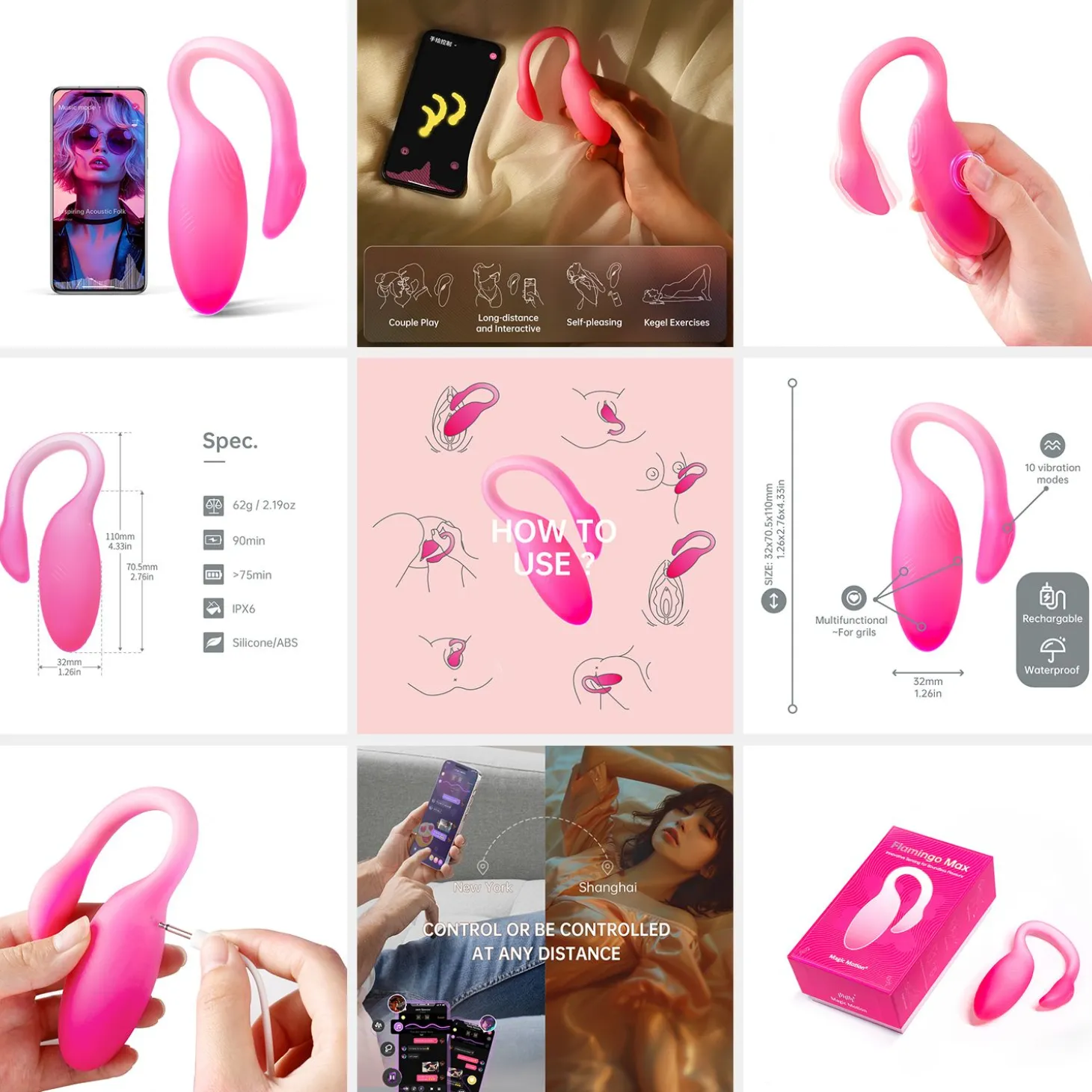 Magic Motion - Flamingo Max Œuf Vibrant & Entraîneur Kegel en Un - Rose