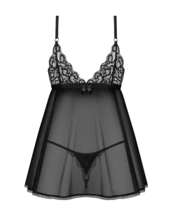 Obsessive - Blomentis Babydoll et String - Noir