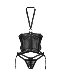 Obsessive – Corset Sans Bonnets & String Ouvert – Noir