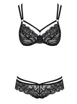 Obsessive - 2-Delige Kanten BH Set - Zwart
