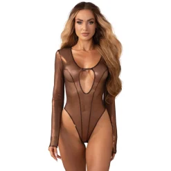 Obsessive – Soranna Teddy Ouvert Manches Longues – Marron