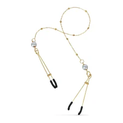 Pinces à mamelons dorées avec chaîne et perles